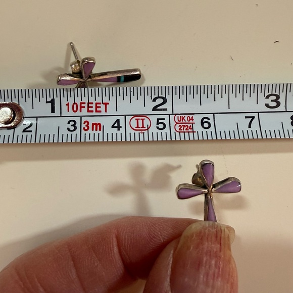 Vintage Native American Zuni Mosaic stone sterling silver cross earrings